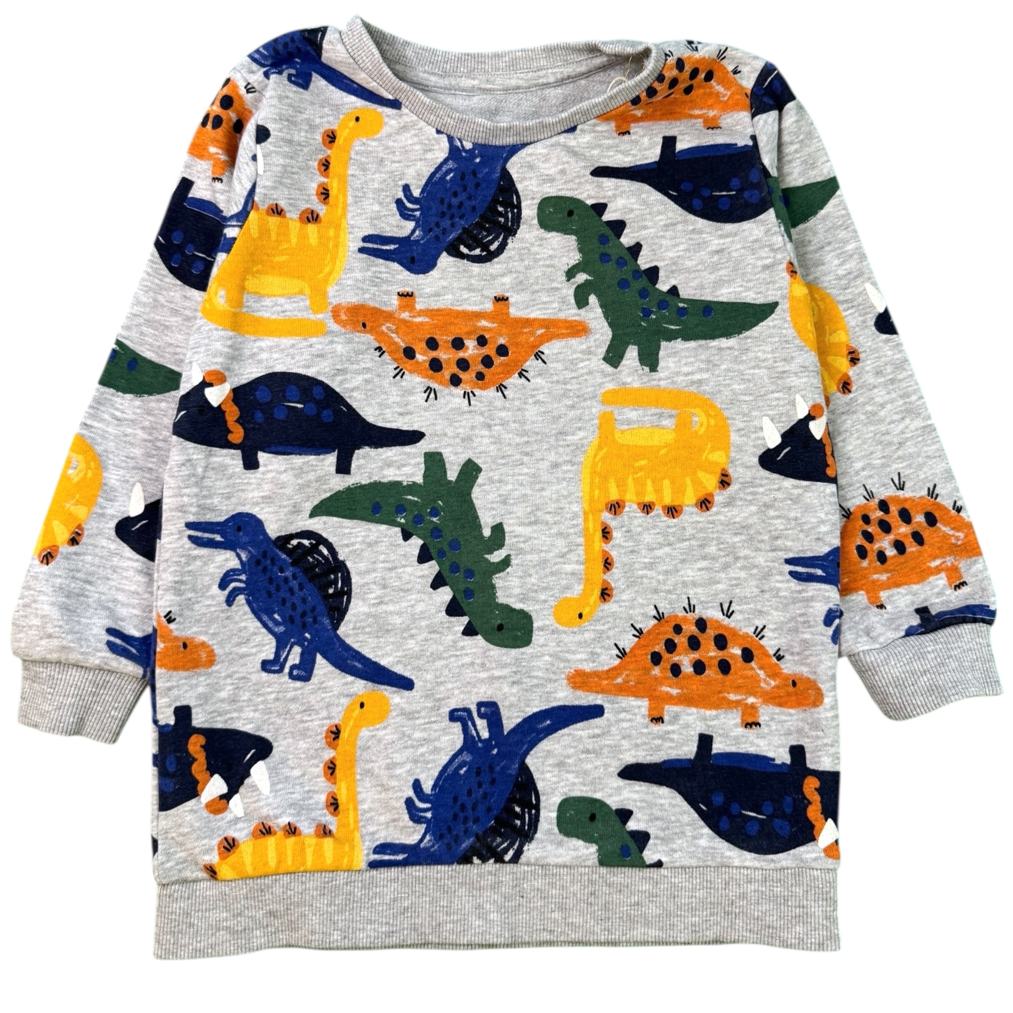 Šedá mikina s barevným vzorem dinosaurů