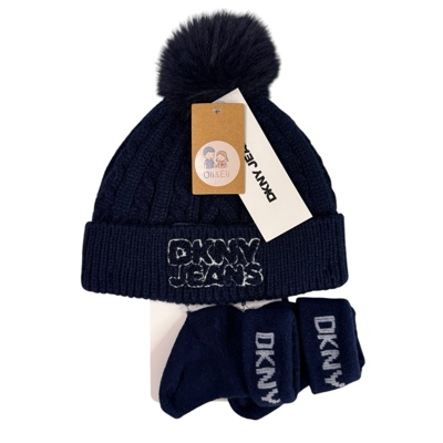 Tmavěmodrý set čepice a ponožek DKNY