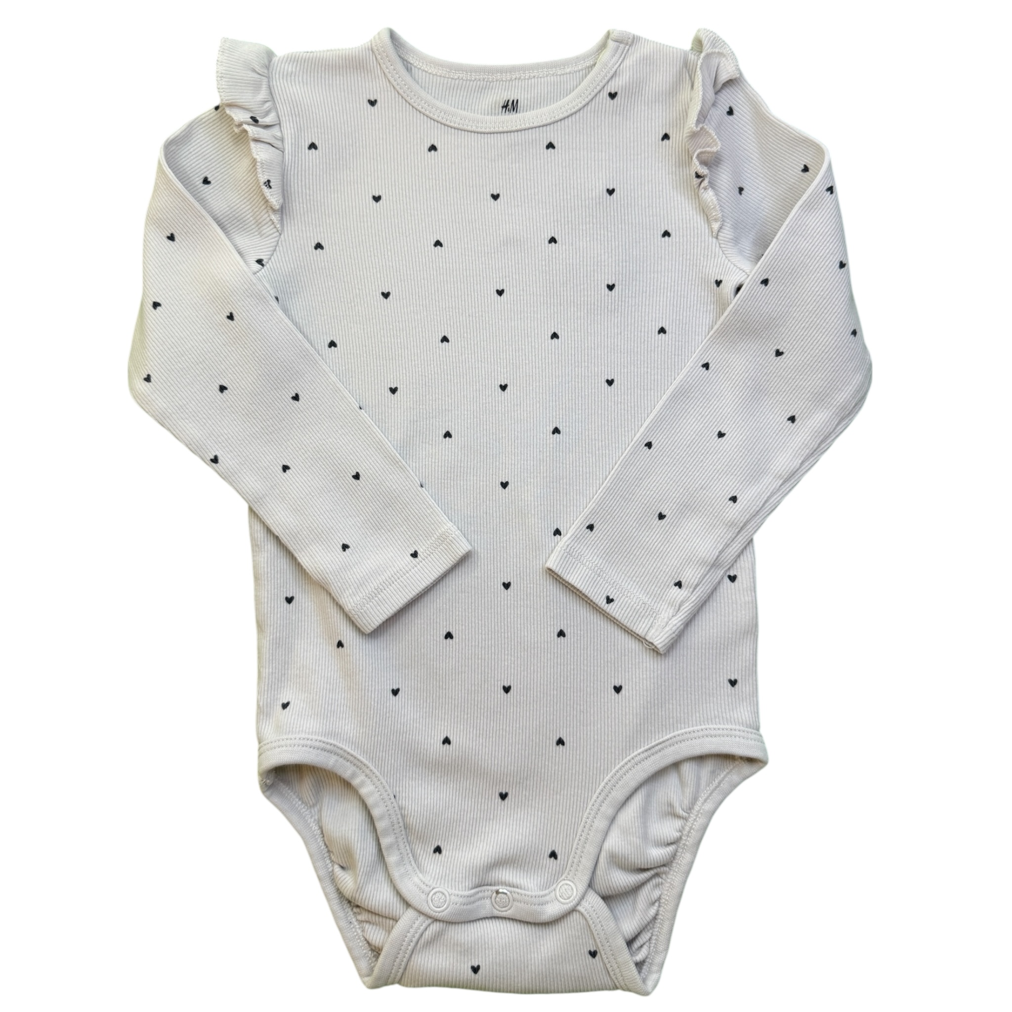 Šedé žebrované body se srdíčky a volánky H&M