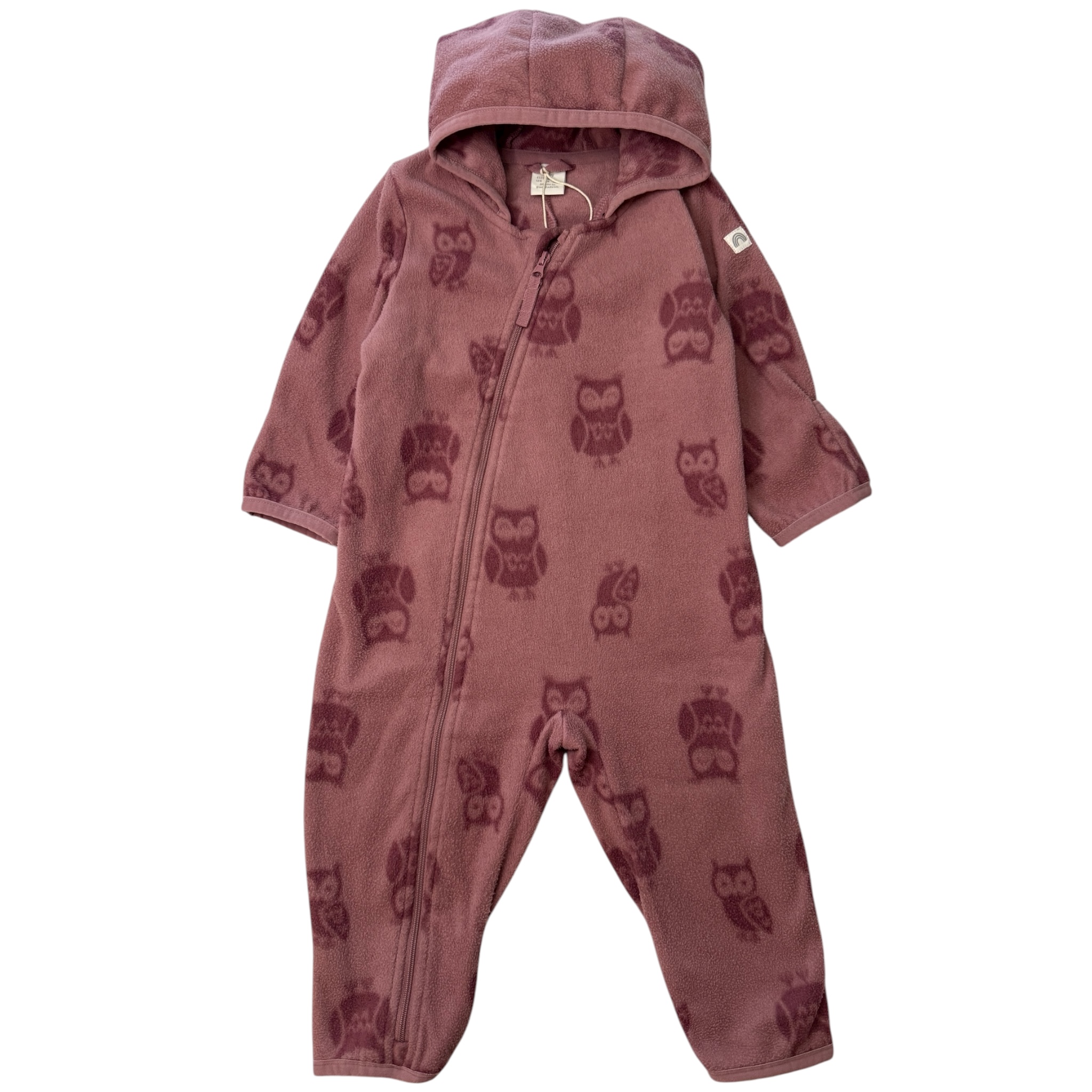 Růžový fleece overal se sovami Lindex