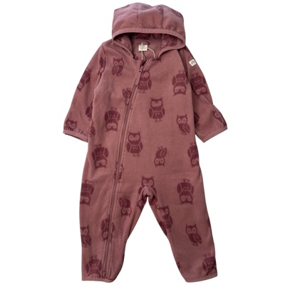 Růžový fleece overal se sovami Lindex