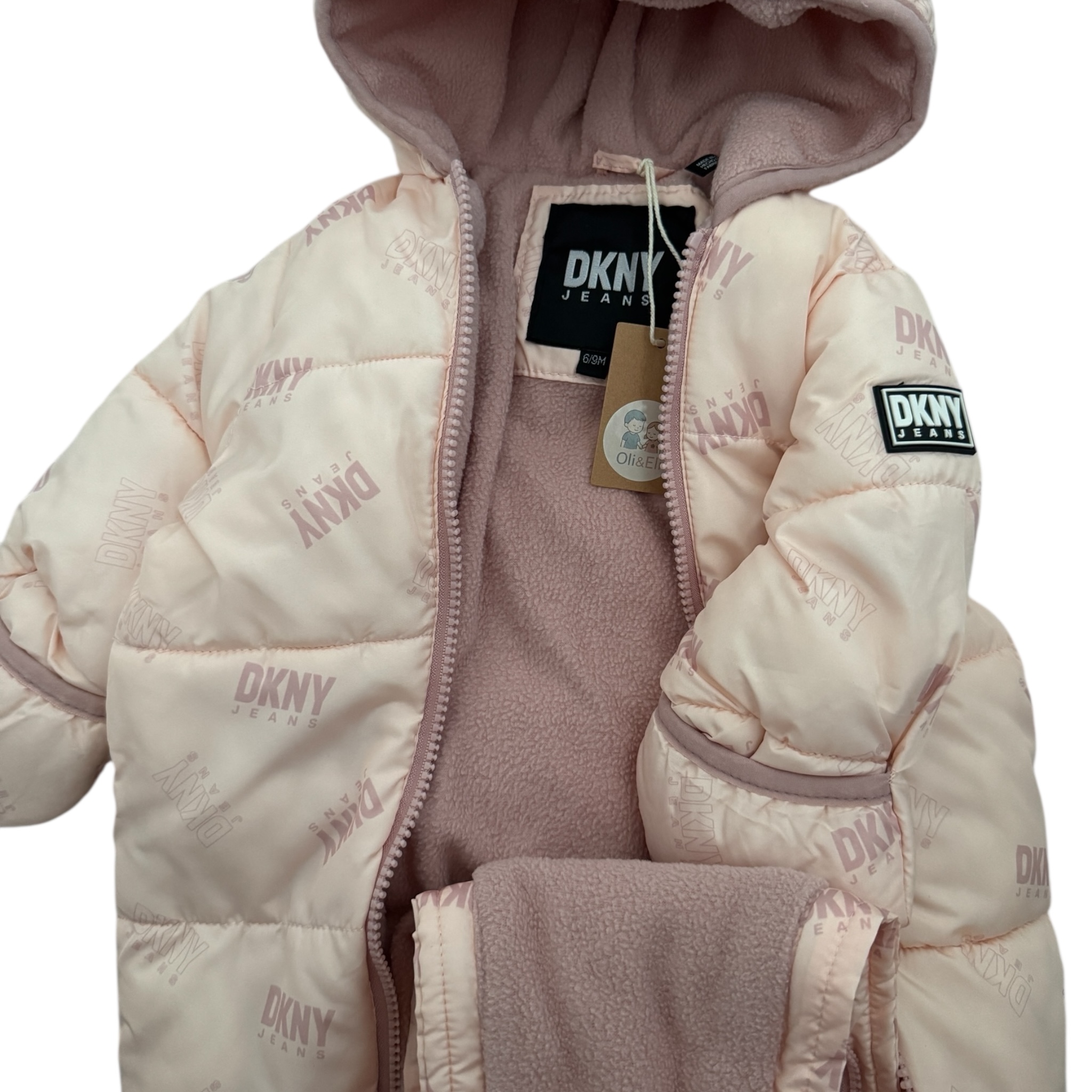 Růžová zimní kombinéza s logy DKNY
