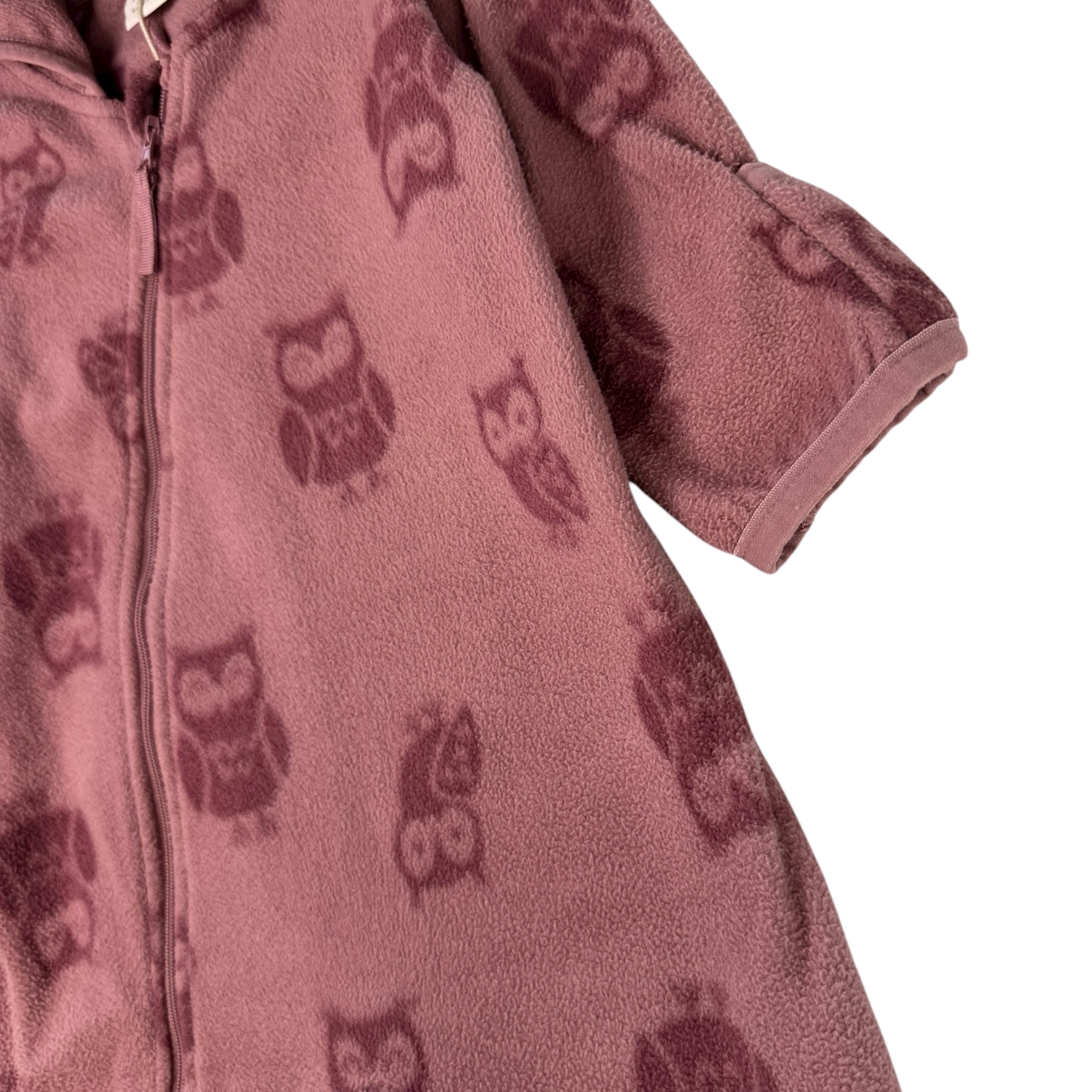 Růžový fleece overal se sovami Lindex
