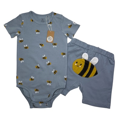 Modrý set body a kraťas s motivem včel Lindex