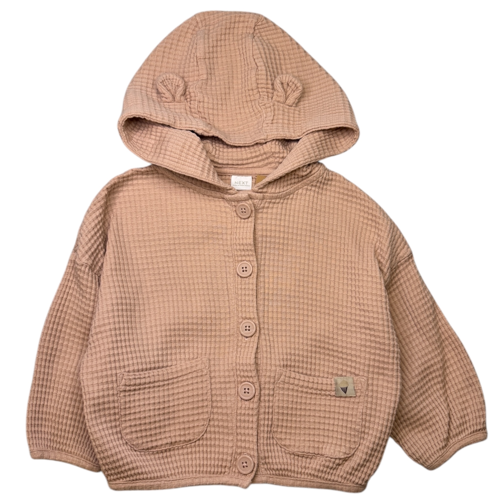 Růžová vaflová mikina na knoflíky s kapucí Next