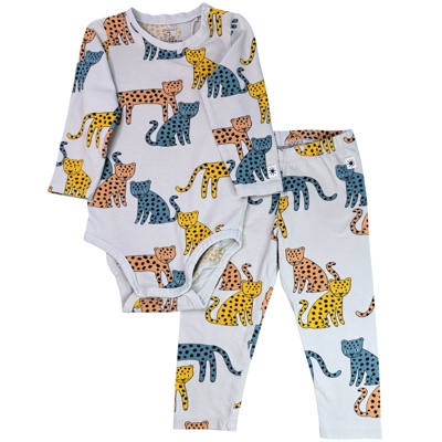 Modrý set body a legín s barevnými leopardy Lindex