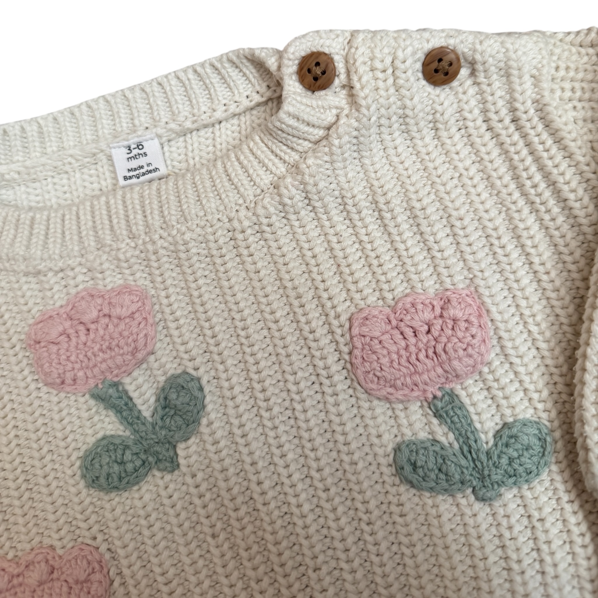 Smetanový pletený oversize svetr s květinami M&S