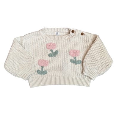 Smetanový pletený oversize svetr s květinami M&S