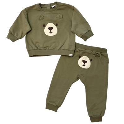 Set khaki mikiny a tepláků s aplikací medvěda Lindex