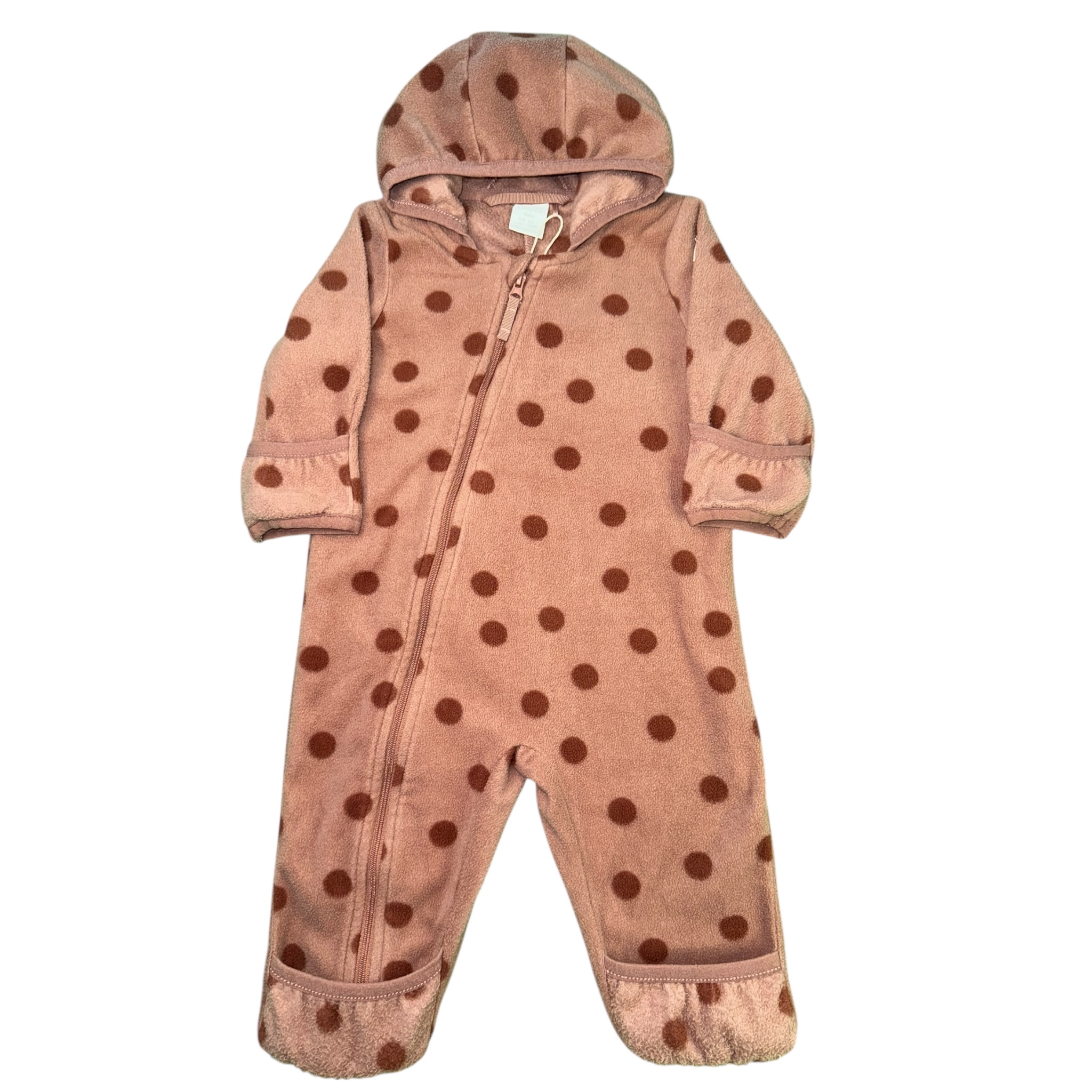Růžový fleece overal s puntíky Lindex