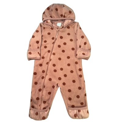 Růžový fleece overal s puntíky Lindex