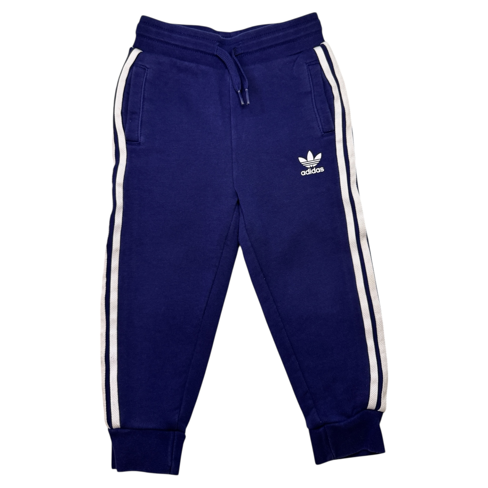 Modré tepláky s bílými pruhy Adidas