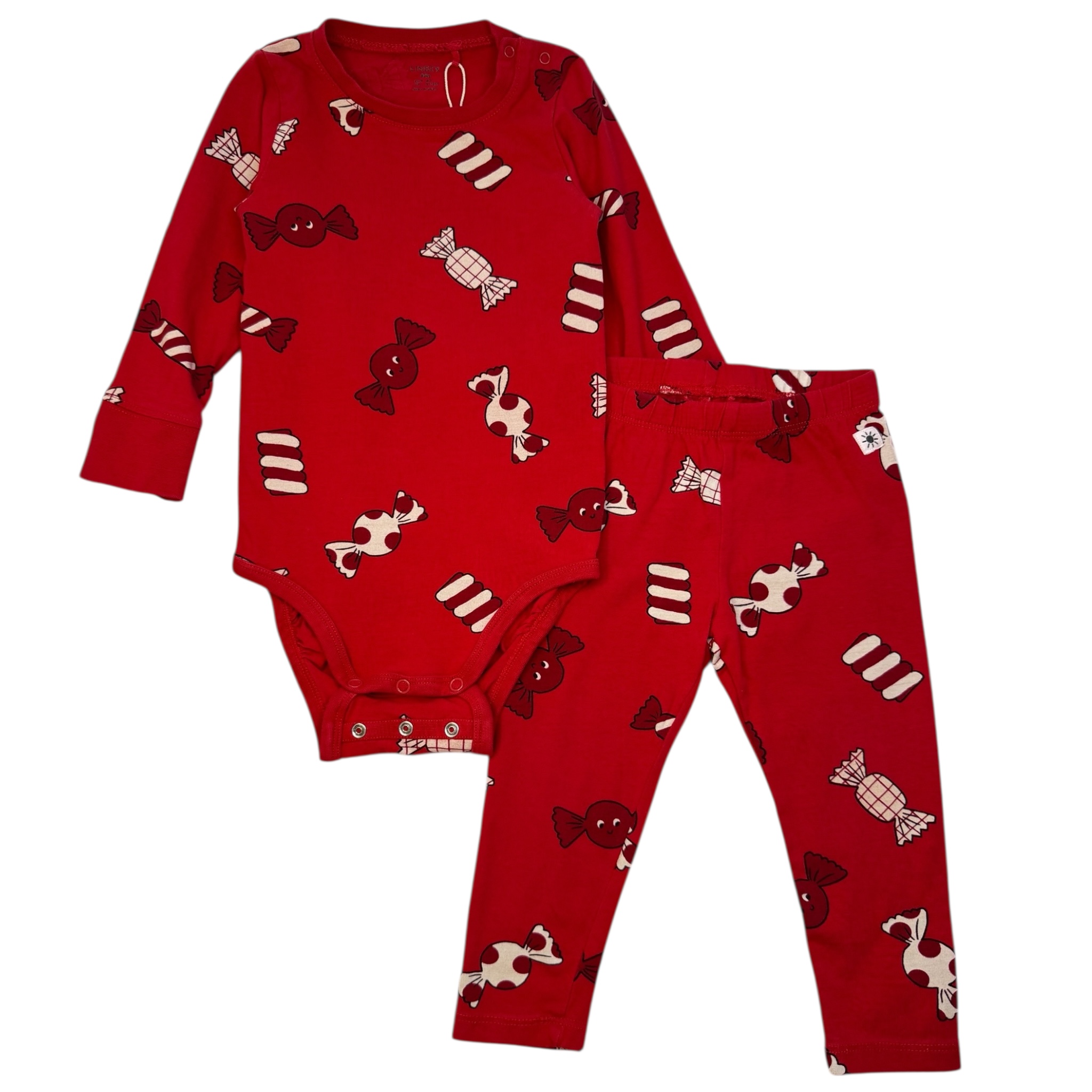 Červený set body a legín s bonbóny Lindex