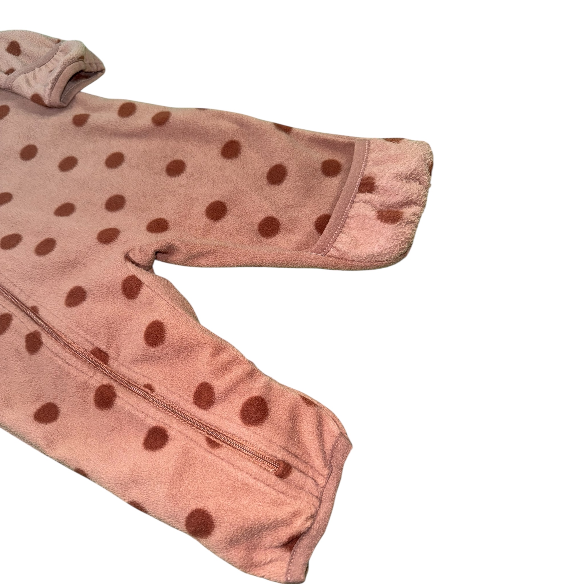 Růžový fleece overal s puntíky Lindex