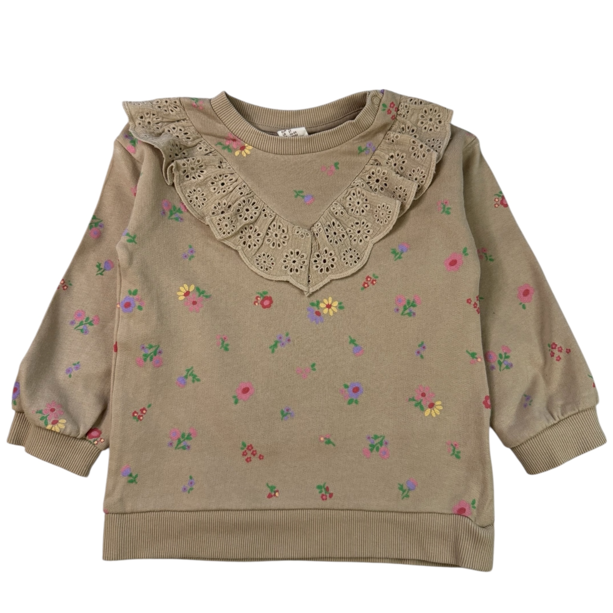 Béžová mikina s květy a volánem z madeiry H&M