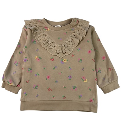 Béžová mikina s květy a volánem z madeiry H&M