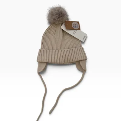 Krémová pletená čepice s bambulí Lindex